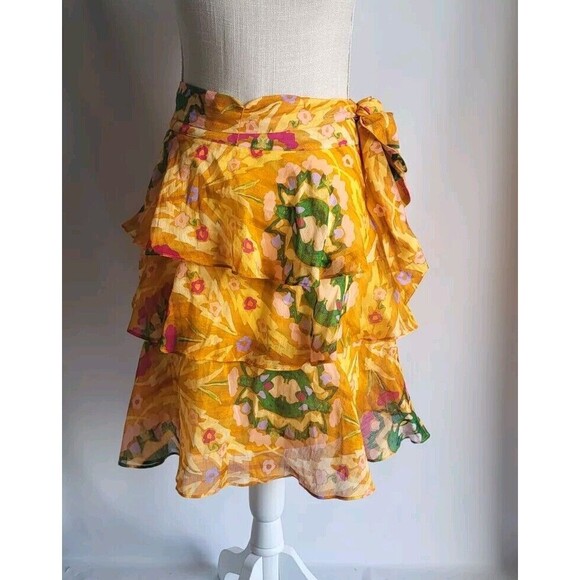 Marie Oliver Adler Skirt Floral Print Bohemian Ruffle Tiered Belt Size 2 378$ - Picture 6 of 10